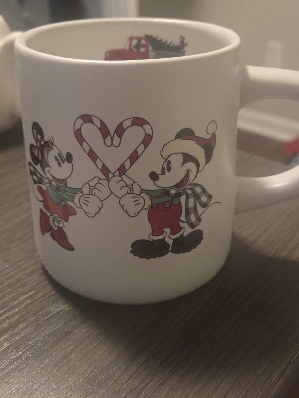 Disney Mickey Mouse & Minnie Holiday Candy Cane-Heart Christmas Coffee Mug Cup
